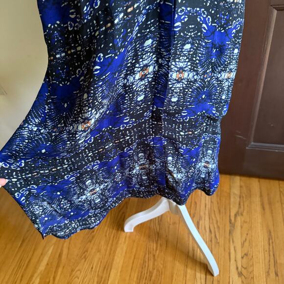 A.L.C. Blue and Black Printed Silk Button front Drop Hem Swing Dress Extra Small - Picture 4 of 10